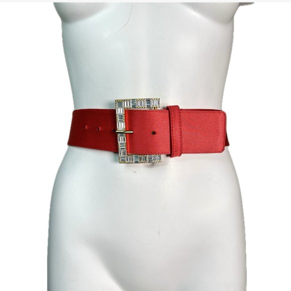 Auc ST.John NWOT Swarowski crystals wide silk/leather Red belt 44737 - Picture 2 of 11
